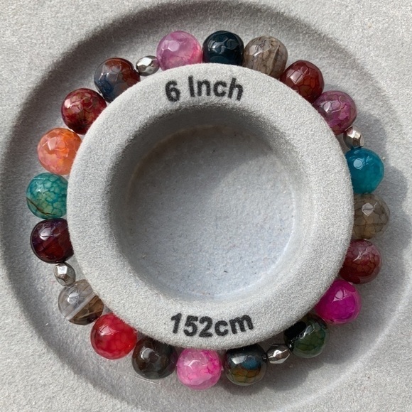 𝅺MULTICOLORED Agate Stretch Beaded Bracelet 6 inch - Picture 5 of 10
